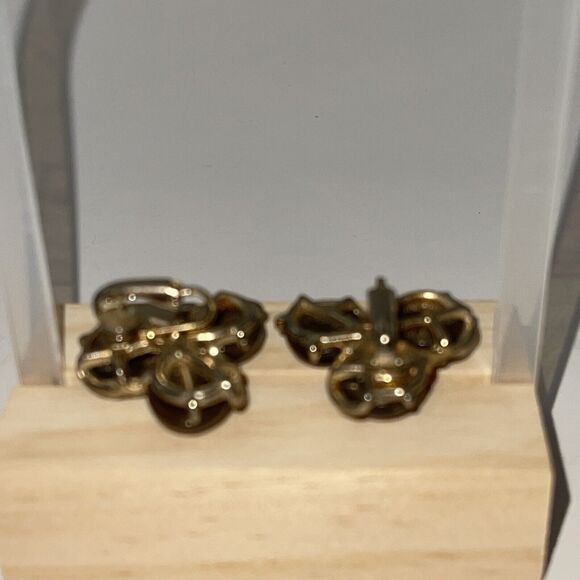 Vintage Jewelry Gold Toned tigers eye Brown Stone Clip On Earrings Cluster B#18 - Picture 13 of 13